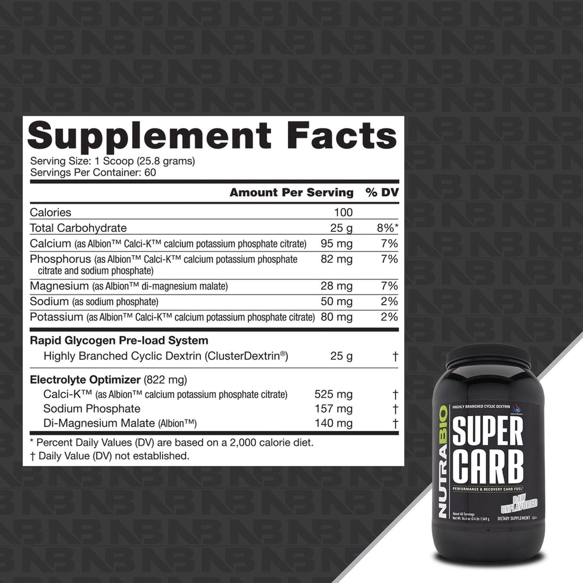NutraBio Super Carb - Unflavored 60 Servings